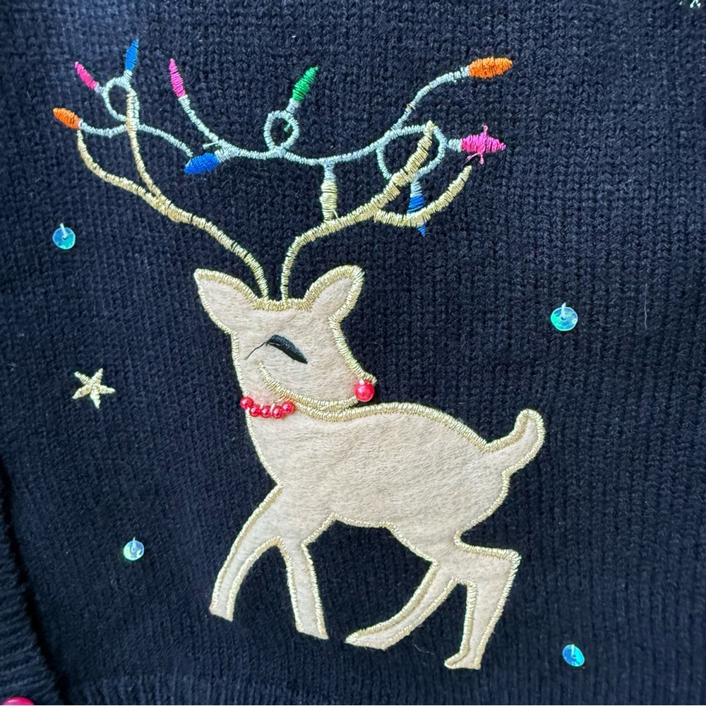 Christmas Sweater Vest XXL Black Colorful Bright Embroidered Merry Christmas - Picture 4 of 7